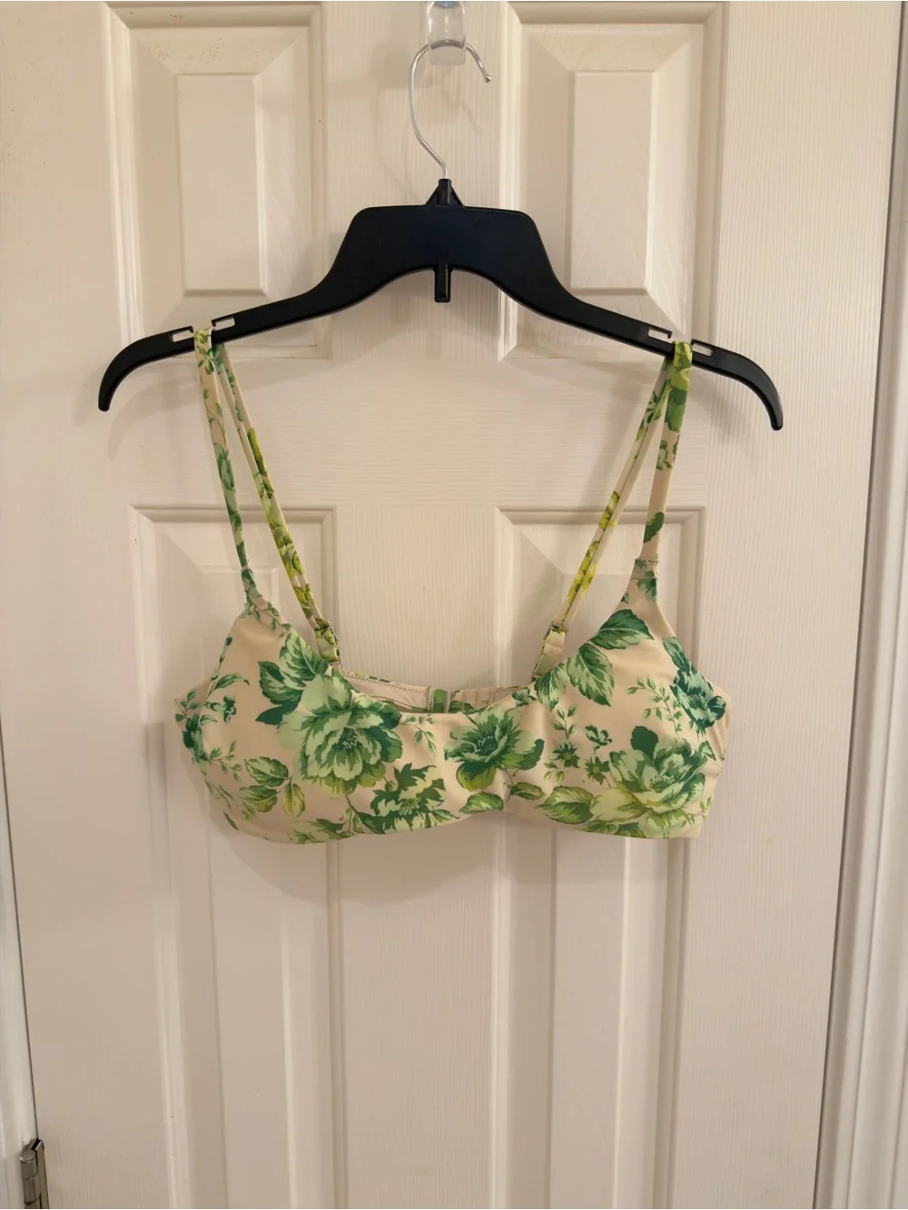 aerie Cream Scoop Bikini Top with Green Floral Print
